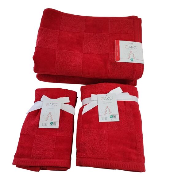 Caro Home 6pc Soft Touch Red Cotton Towel Set 2 Bath 2 Hand 2 Tip Quick Drying - Picture 1 of 15